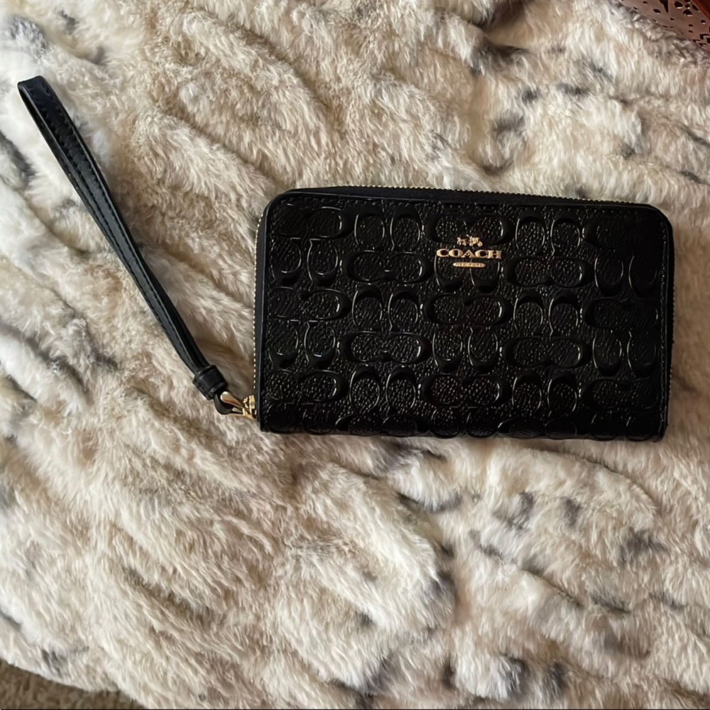 Coach Embossed Black Wristlet